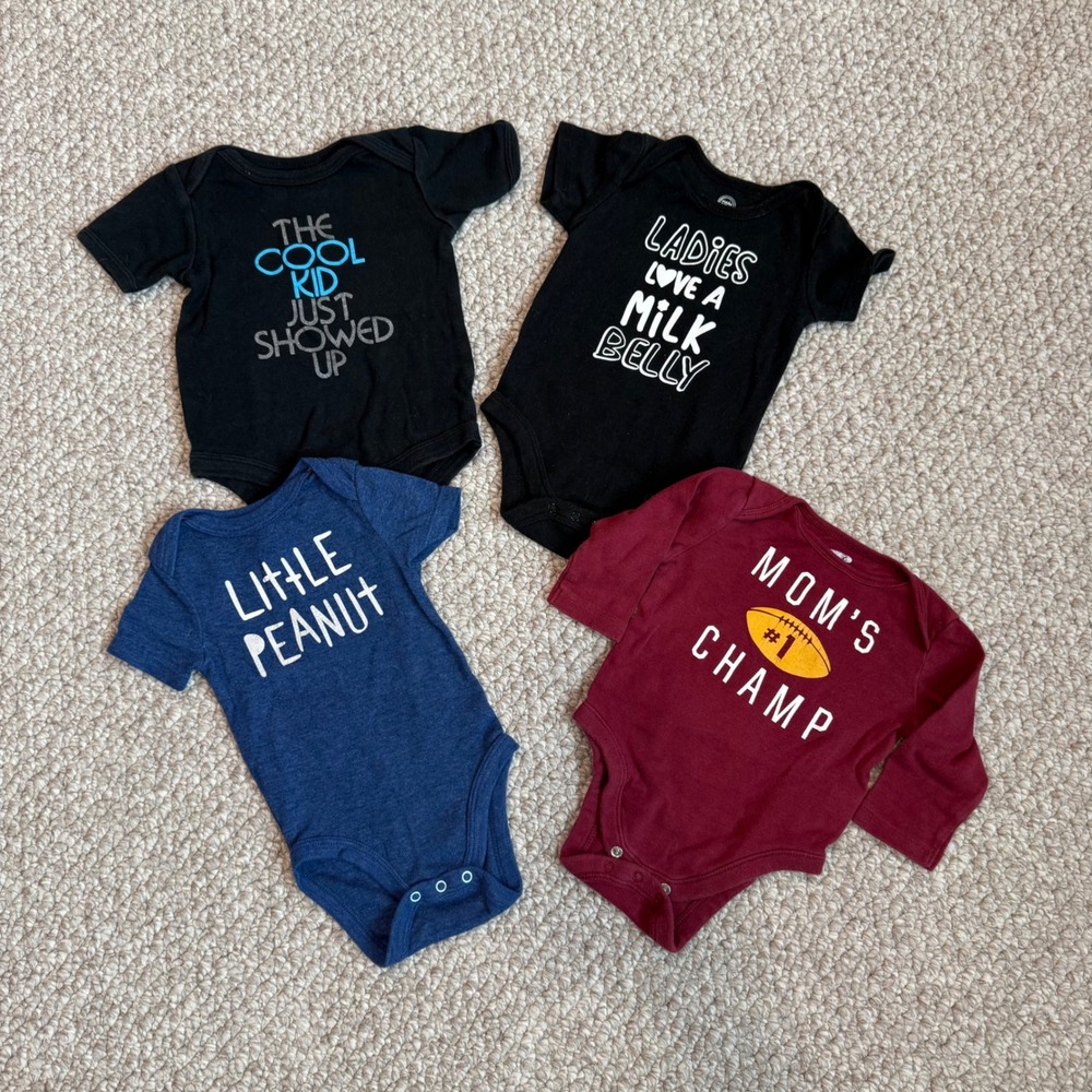 Baby Onesies Size 3-6 Month Funny Sayings Lot‎ of 4 Wonder Nation Cloud Island